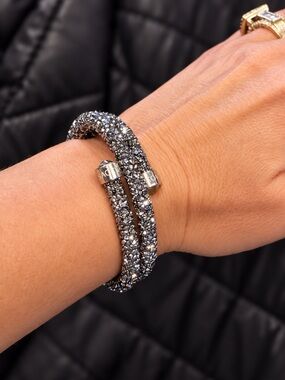Swarovski Silver Crystal Pavé Double-Band Bracelet